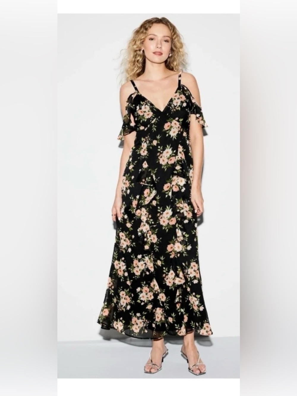Old Navy Black Floral Ruffle Maxi Dress- Never worn!